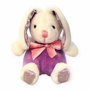 Bunny Rabbit Plush White Purple Velveteen Ears Ombre Bow Stuffed Animal Easter